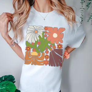 Retro Flowers Design Tee, Trendy Comfort Colors® T-shirt, Spring Vintage Seventies T-Shirt in Six Colors, Trendy Summer Tee