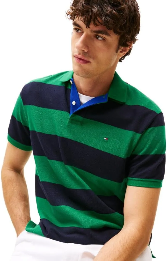 Tommy Hilfiger Men's Short Sleeve Casual Polo Shirts in Regular Fit with Rugby Stripe Designs