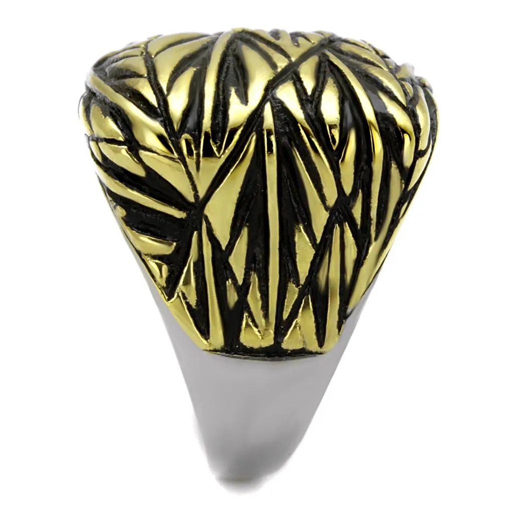 Two-Tone IP Gold (Ion Plating) Stainless Steel Ring with Epoxy in Jet for Women Style TK2370
