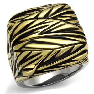 Two-Tone IP Gold (Ion Plating) Stainless Steel Ring with Epoxy in Jet for Women Style TK2370