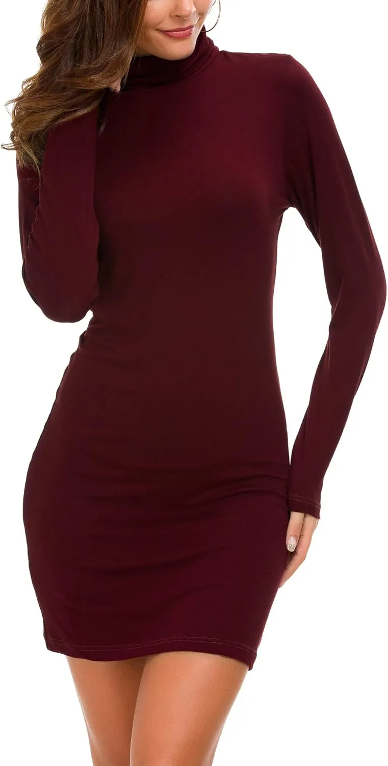 Urban CoCo Women's Long Sleeve Turtleneck Bodycon T-Shirt Dress