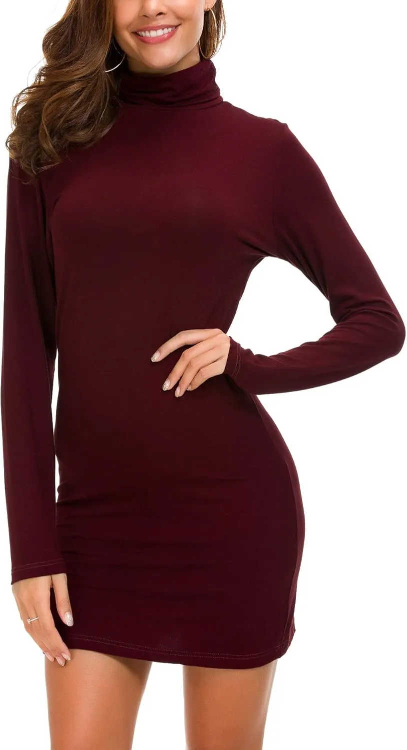 Urban CoCo Women's Long Sleeve Turtleneck Bodycon T-Shirt Dress