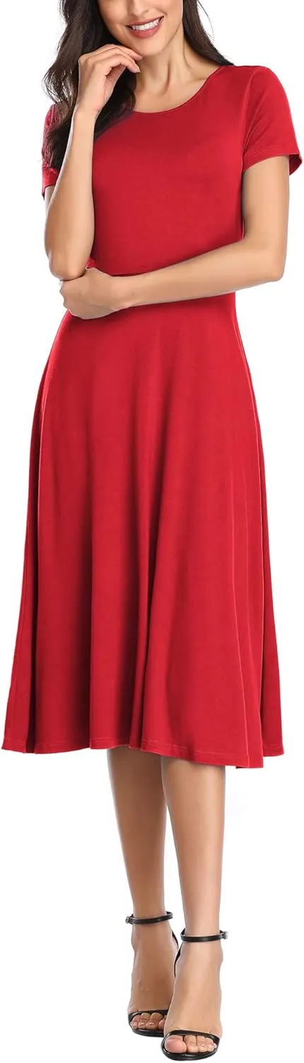Urban CoCo Women's Vintage Short Sleeve High Waist Flared Midi Casual Summer Dress
