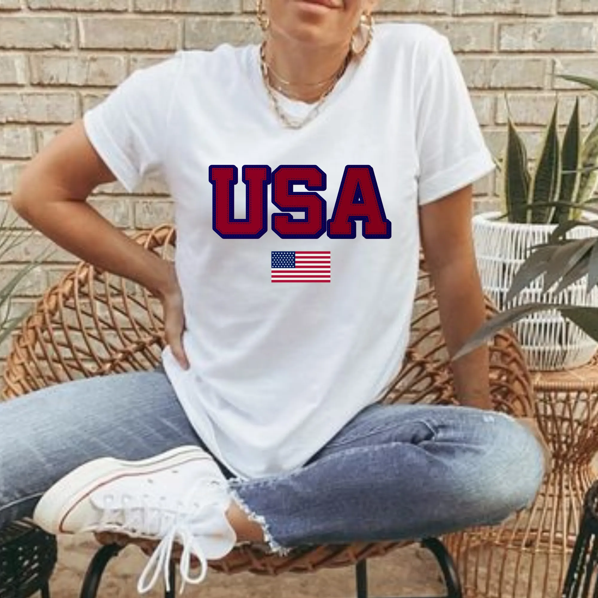 Women's USA Fourth of July T Shirt, Tank or Crewneck Sweatshirt 4th of July Shirts Trendy Oversize Pullover, Tank or Tee