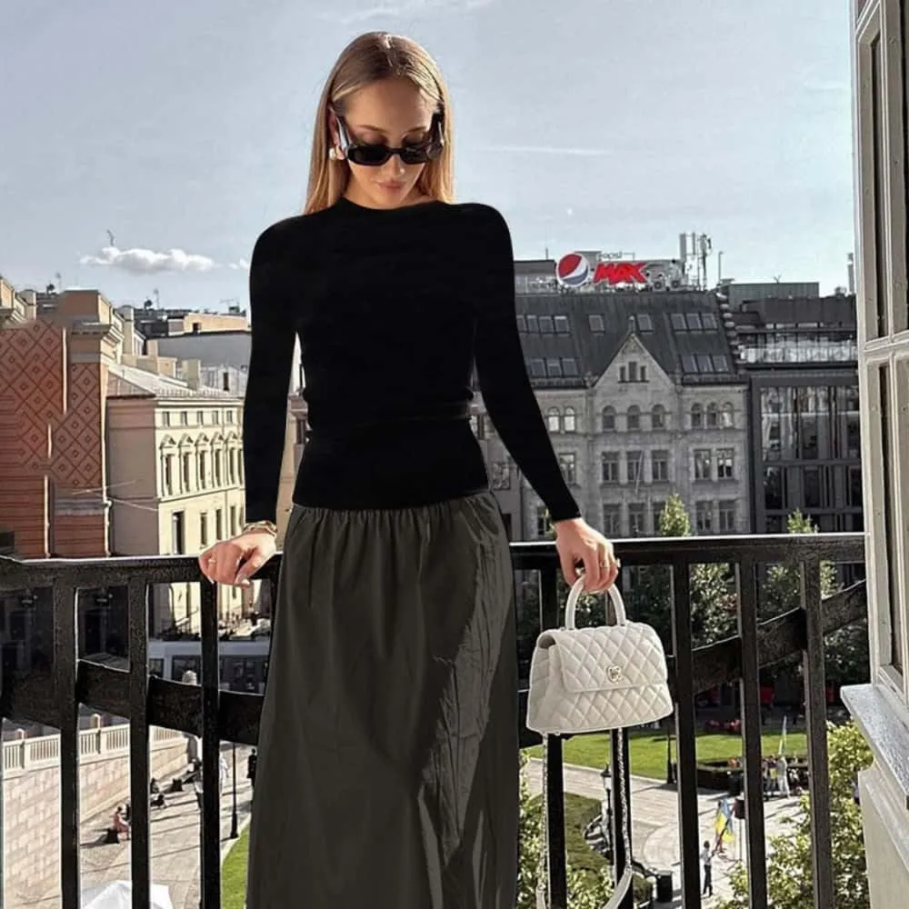 YOXUA Women's Long Sleeve Patchwork A-Line Long Maxi Dress Fall Winter Beach Maxi Dress