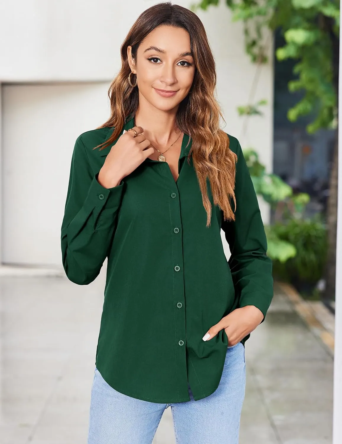 Zeagoo Womens Button Down Shirt Long Sleeve Classic-Fit Dress Shirts Solid Work Office Blouse