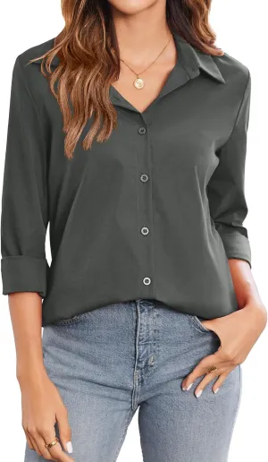 Zeagoo Womens Button Down Shirt Long Sleeve Classic-Fit Dress Shirts Solid Work Office Blouse