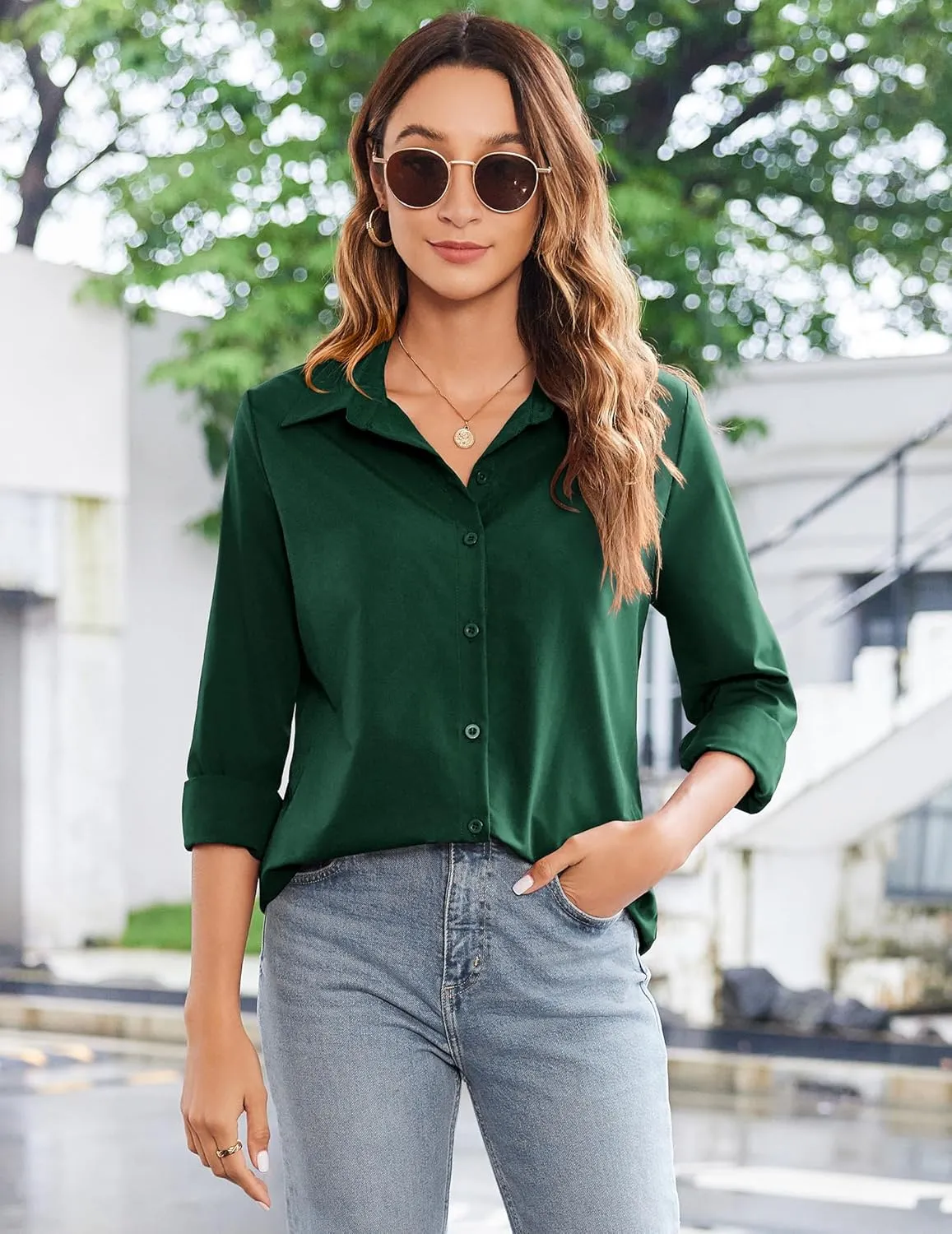 Zeagoo Womens Button Down Shirt Long Sleeve Classic-Fit Dress Shirts Solid Work Office Blouse